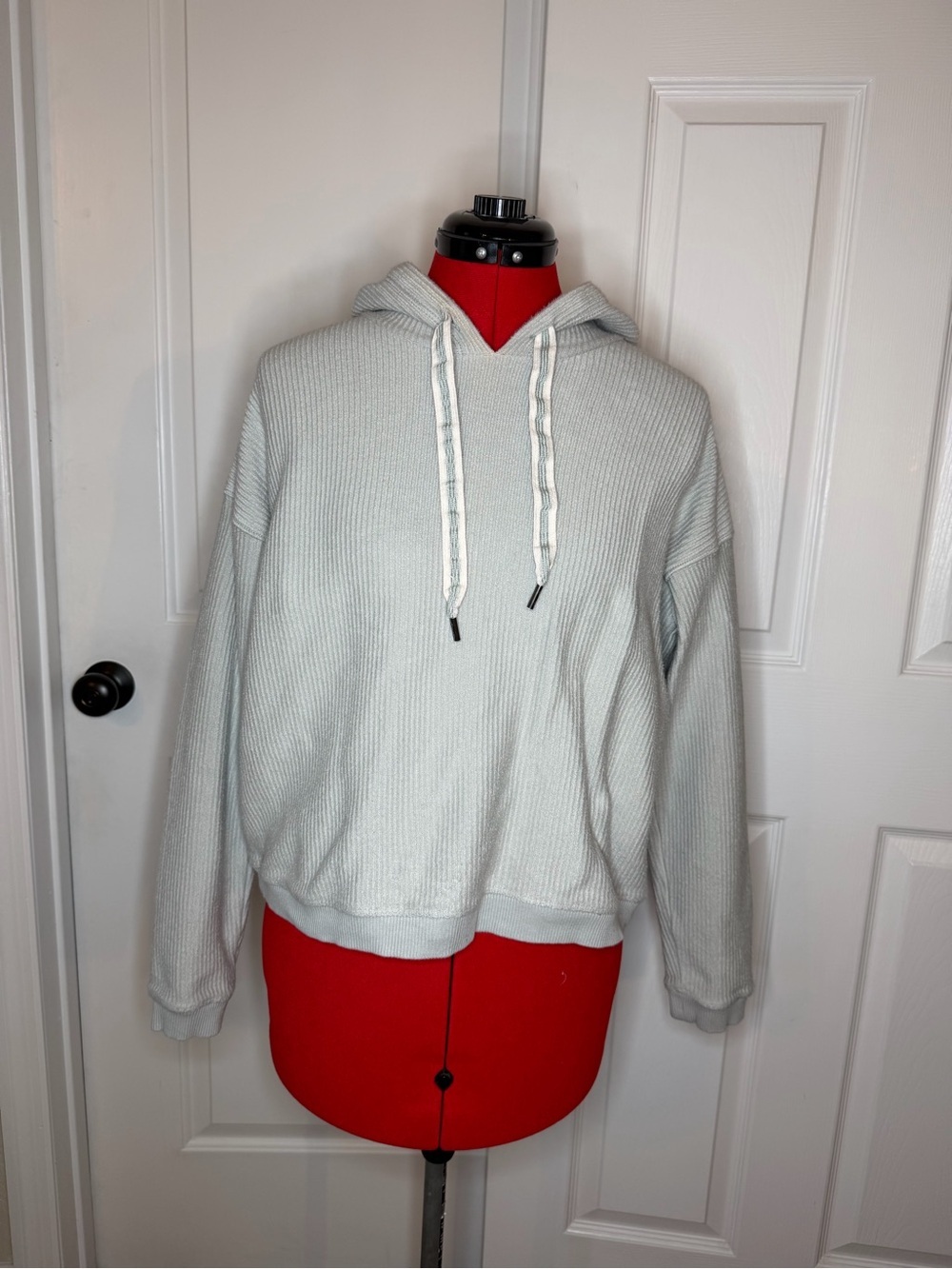 Aerie Hoodie Sweatshirt Women Size XS Green Cropped Ribbed Pullover Cotton